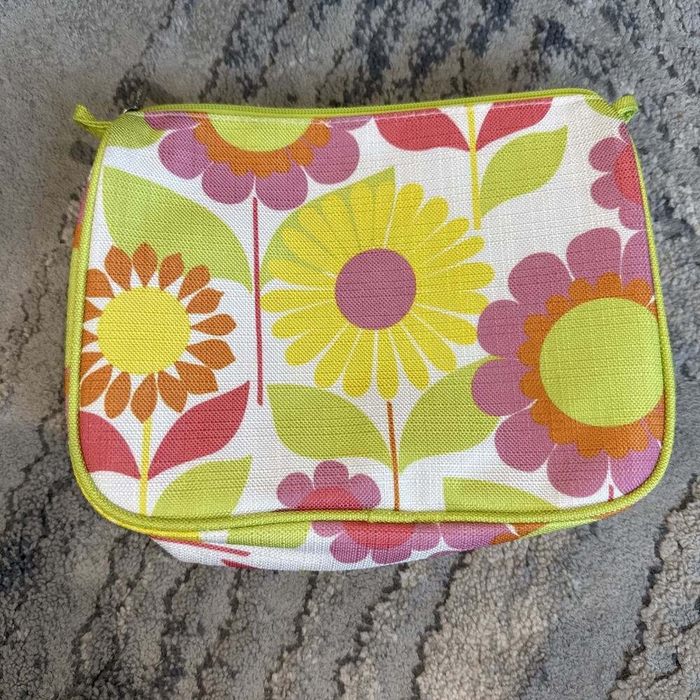 Clinique Makeup Bag Floral Print Canvas Cosmetic Pouch Orange Pink Retro Flower